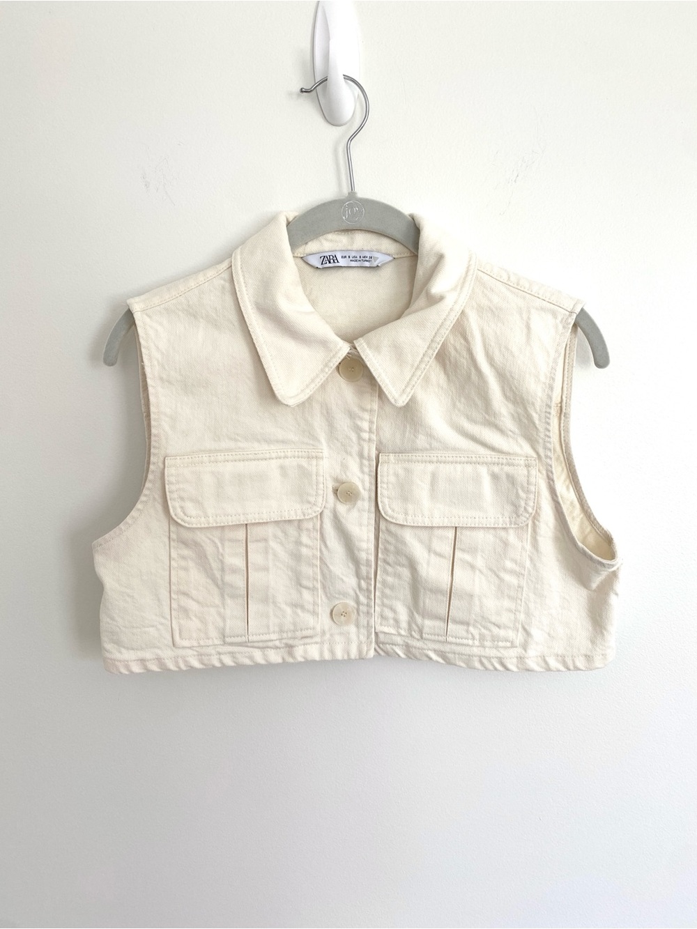 Zara Cream Crop Top Cargo Utility Vest